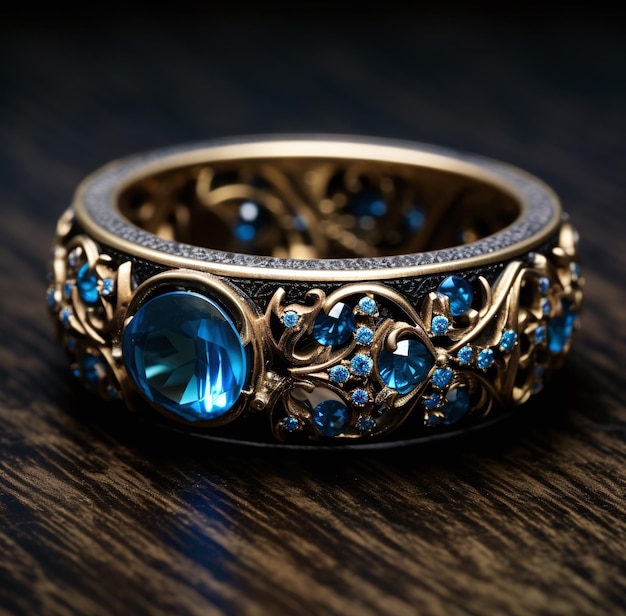 A blue sapphire is displayed on a white surface high res Neelam stone Beautiful ring Generative AI