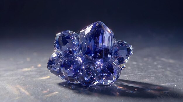 Photo a blue sapphire piece is on a table with a silver object in the background