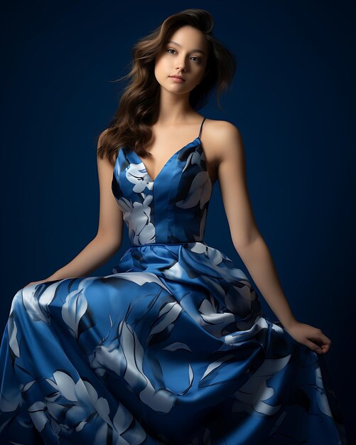 Blue Satin Long Dress