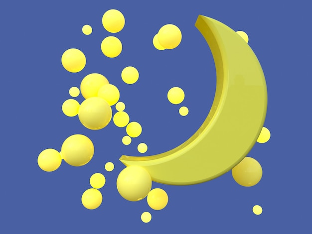 blue scene yellow moon cartoon style 3d rendering