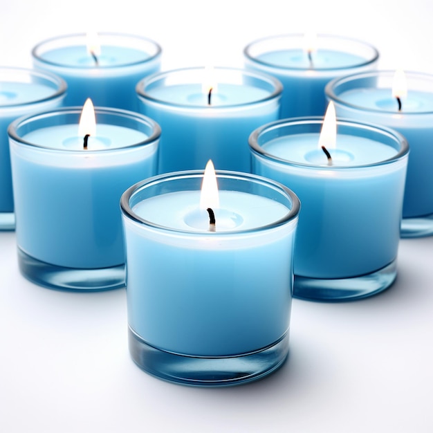 Blue Scented Candles Isolated on White Background