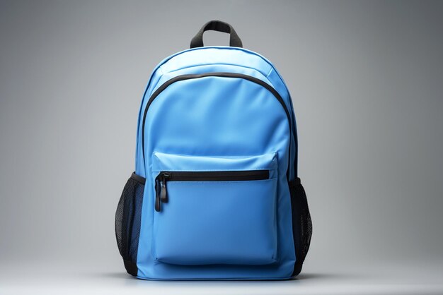 Blue school bag on a gray background Back to school AI generated