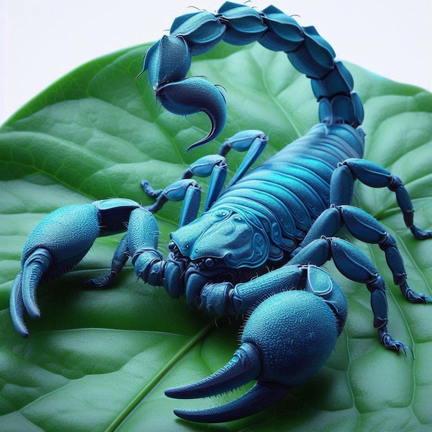 Photo blue scorpion in leaf