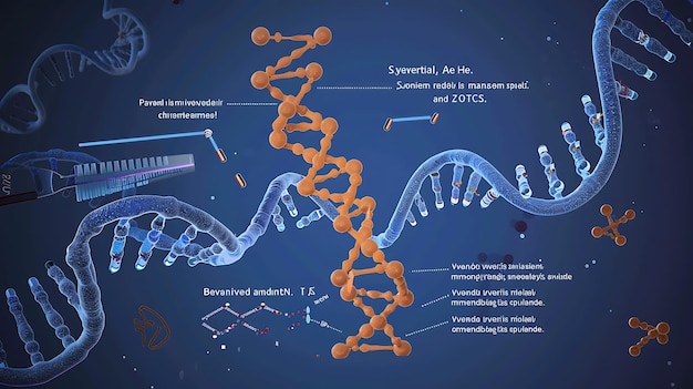 Photo a blue screen shows a scientific research of dna and the dna of the dna