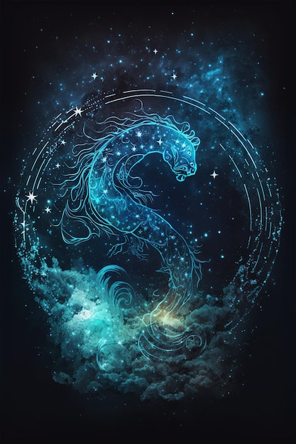 A blue sea horse with a star pattern in the center.