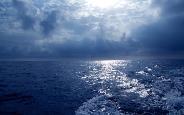 blue sea in stormy dramatic sky day