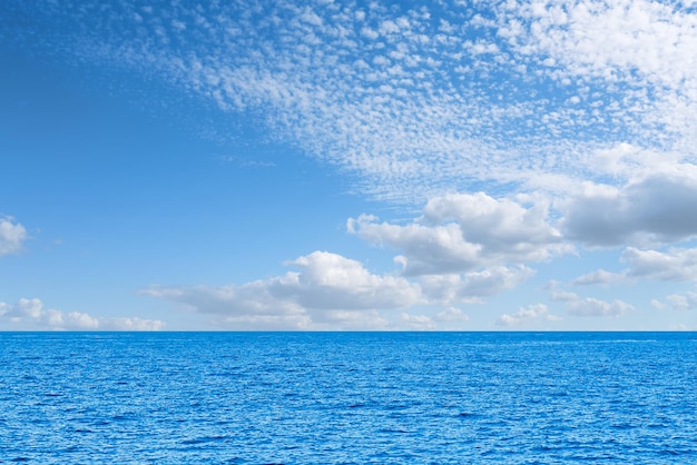 Blue sea and white clouds on sky water cloud horizon background feeling calm cool relaxing ocean