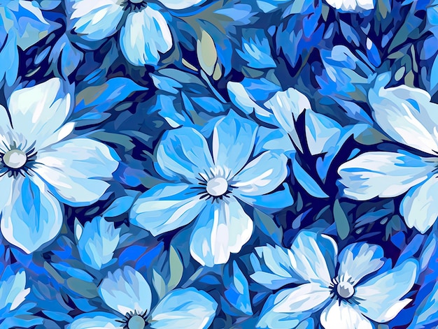 Blue Seamless botanical pattern flowers illustration wallpaper background design Generative AI