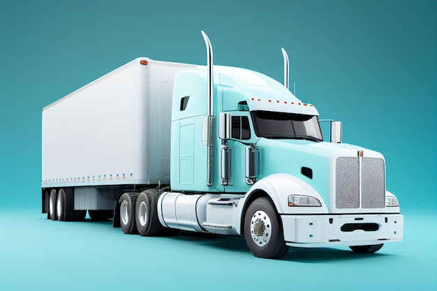 A blue semi truck with a white trailer generative ai