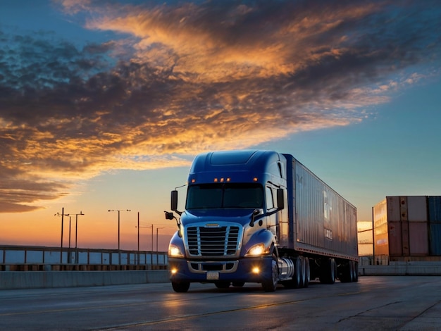 Photo a blue semi truck with the word  on the front