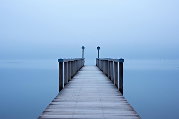 Blue serenity two wooden piers on a tranquil lake