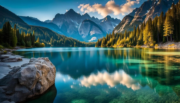 Photo blue shades of lake and mountains and landscape nature background