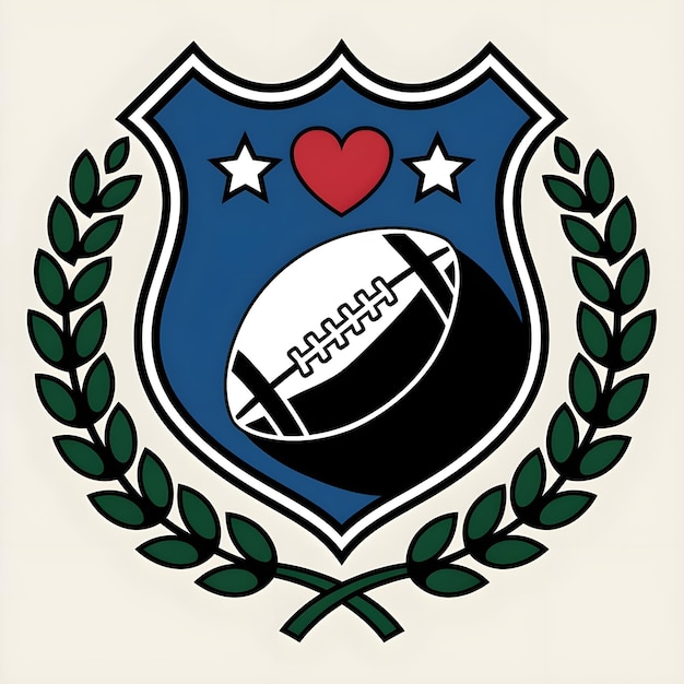 Photo a blue shield with a heart on it and a football in the middle