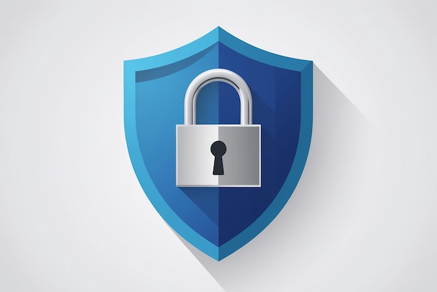 Photo blue shield with lock in flat design