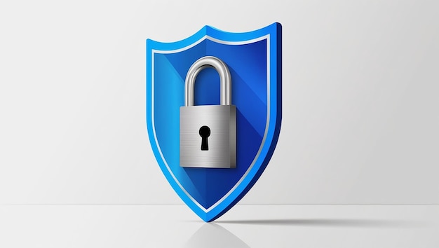 Photo blue shield with lock in flat design