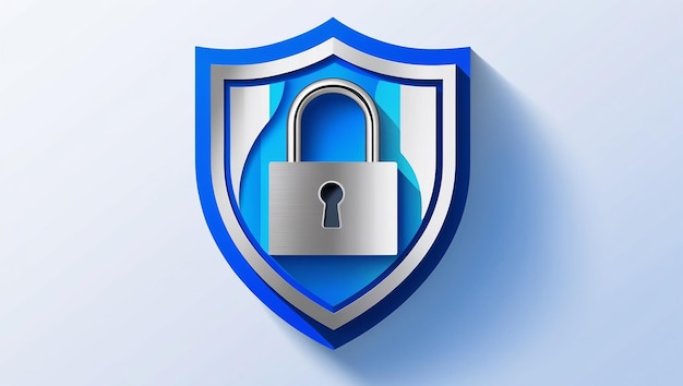 Photo blue shield with lock in flat design