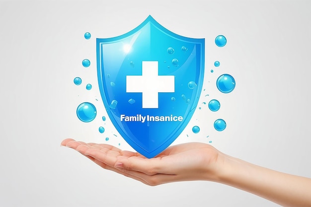 a blue shield with a white cross on it and a blue shield with the word family on it