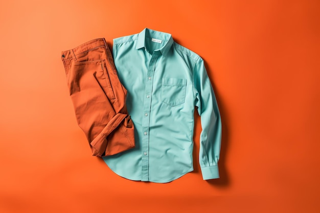 Blue shirt and orange pant on it