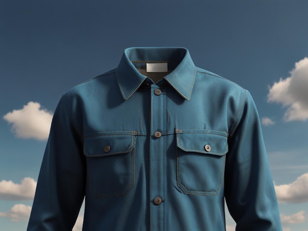 a blue shirt with a blue collar and a pocket on it