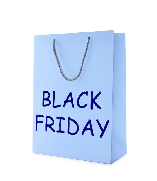 Blue shopping bag with text BLACK FRIDAY isolated on white