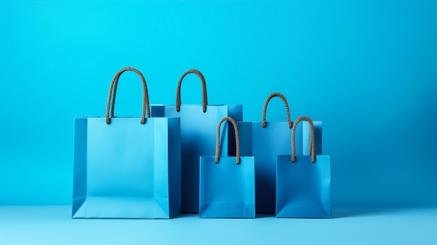 Blue shopping bags on blue background AI generated