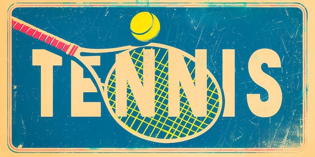 a blue sign that says  tennis  is on a blue background