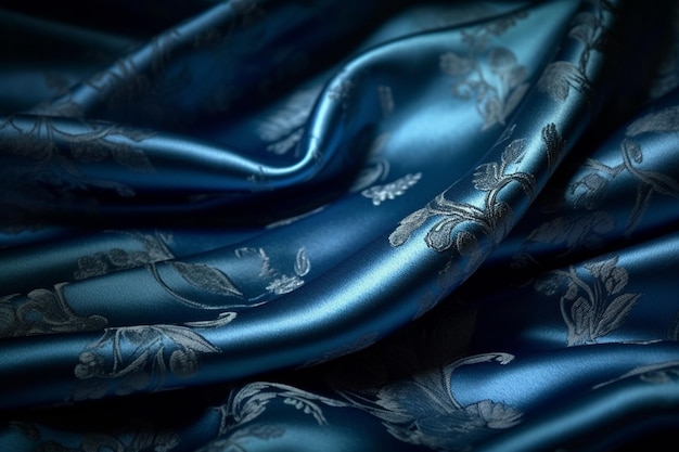 A blue silk with a floral pattern.