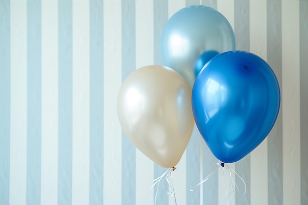 Blue and Silver Balloons on White Background