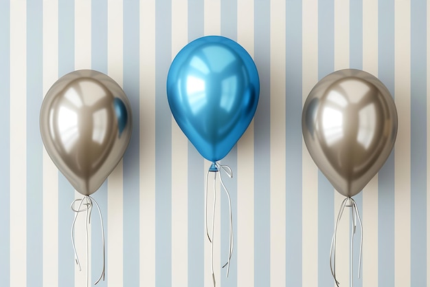 Blue and Silver Balloons on White Background