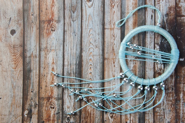 Blue silver dream catcher close up