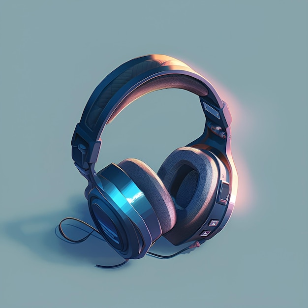 A blue and silver headphones with a light blue background.