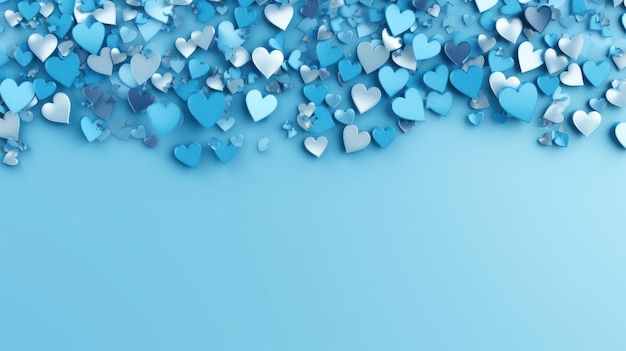 Photo blue and silver hearts on a blue background