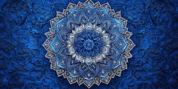 Photo blue and silver ornate mandala design