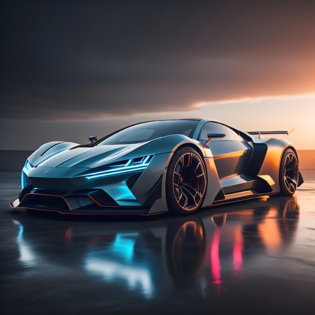 A blue and silver supercar with the word lamborghini on the front.