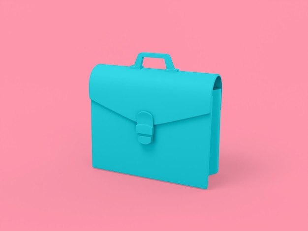 Blue single color briefcase on pink monochrome background Minimalistic design object 3d rendering icon ui ux interface element