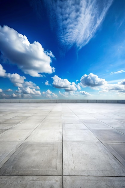 Blue Sky Background Cloud Horizon with Empty Concrete Floor