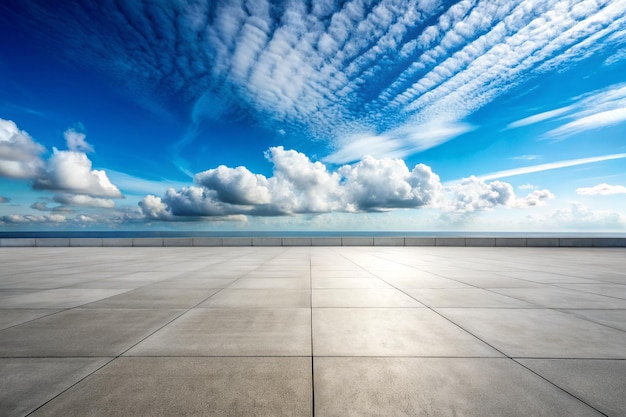 Blue Sky Background Cloud Horizon with Empty Concrete Floor