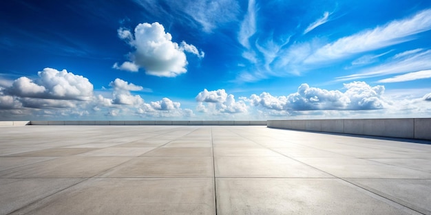 Blue Sky Background Cloud Horizon with Empty Concrete Floor