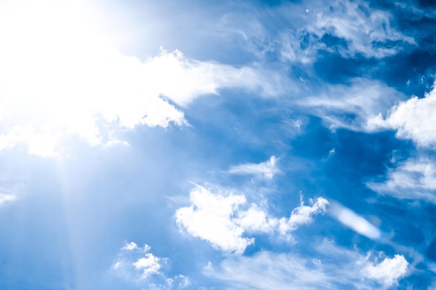 Blue sky background white clouds and bright sunlight