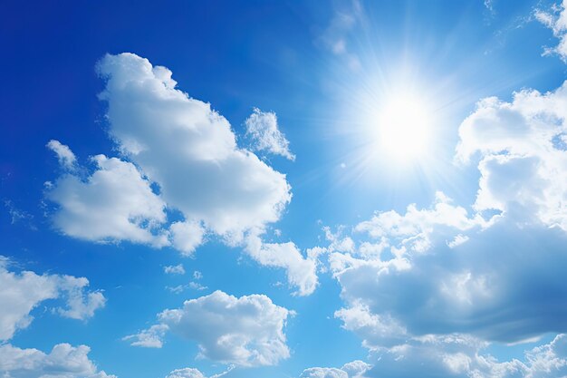 Blue sky background with tiny clouds and sun Beautiful nature scene Generative Ai