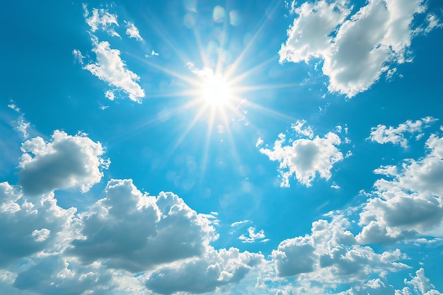 Blue sky background with tiny clouds and sun The vast blue sky and clouds sky on sunny day