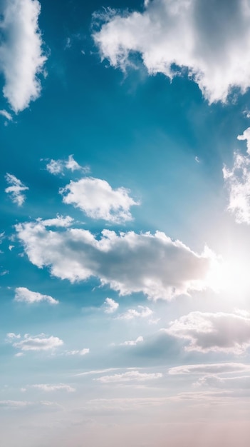 Photo blue sky background with white clouds and sun beautiful natural background