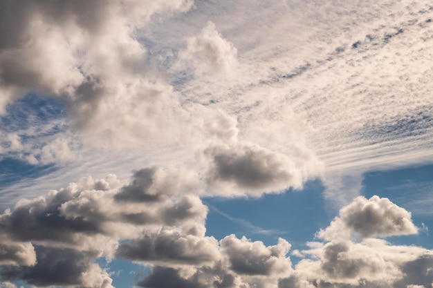 Blue sky background with white striped clouds in heaven and infinity may use for sky replacement