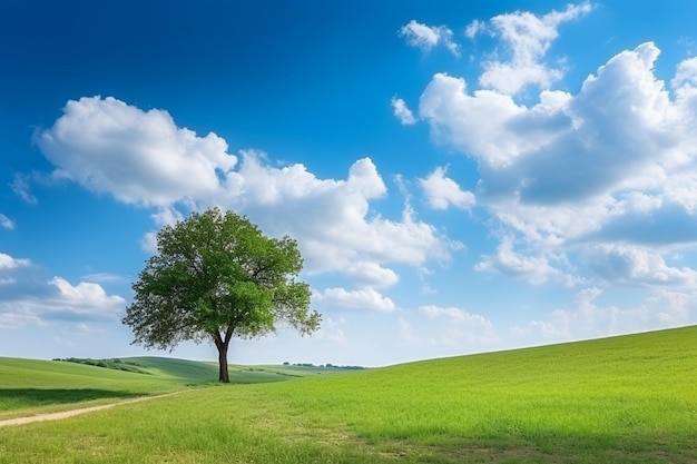 Blue sky and beautiful cloud with meadow tree plain landscape background