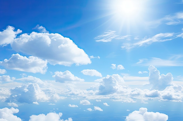 Blue Sky and Clouds Background Beautiful Natural Blue and White Clouds in Sky with Sun Generative