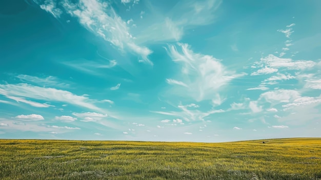 blue sky over a green field