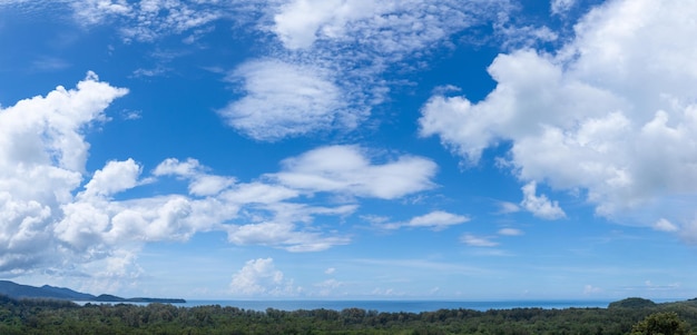 Blue sky horizon background with clouds on a sunny day seascape panorama Phuket Thailand