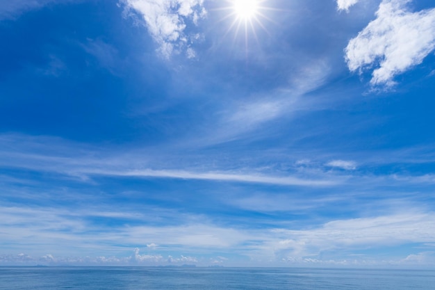 Blue sky horizon background with clouds on a sunny day seascape panorama Phuket Thailand