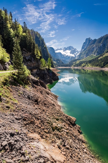 Blue sky and mountain lake in Gosau Alps Austria Europe