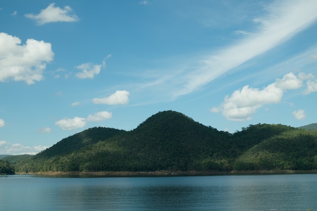 Blue sky and mountain in water